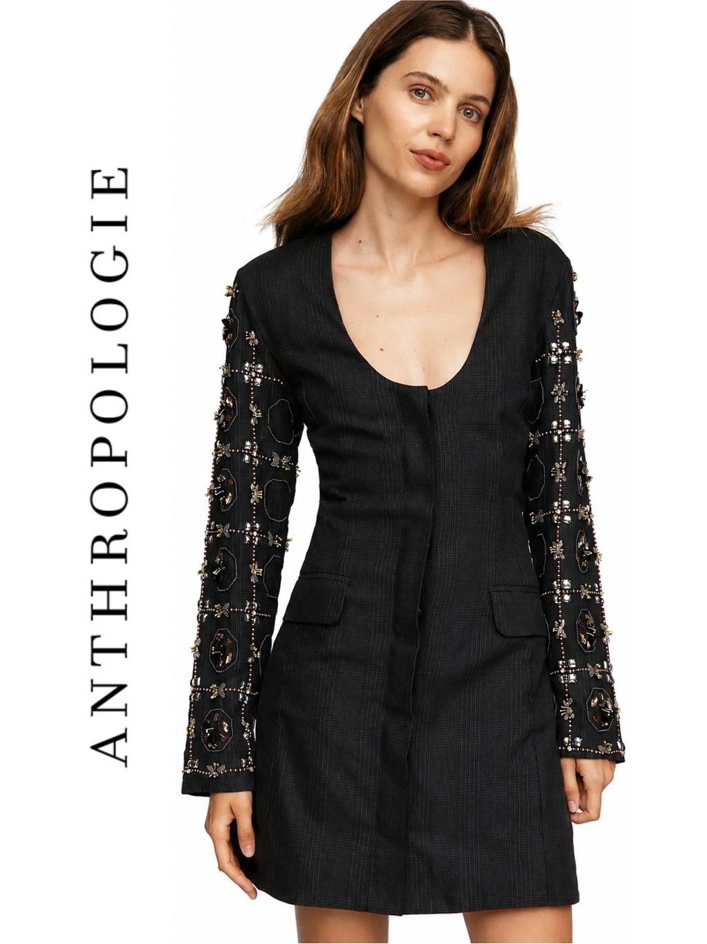 Anthropologie Maeve Long-Sleeve Embellished Blazer Mini Dress